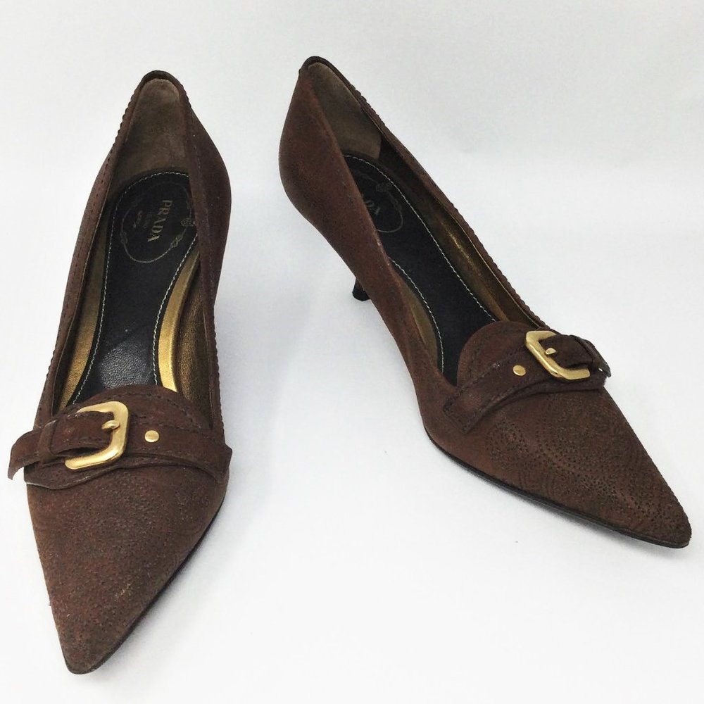 Prada Brown Leather Kitten Heels 37